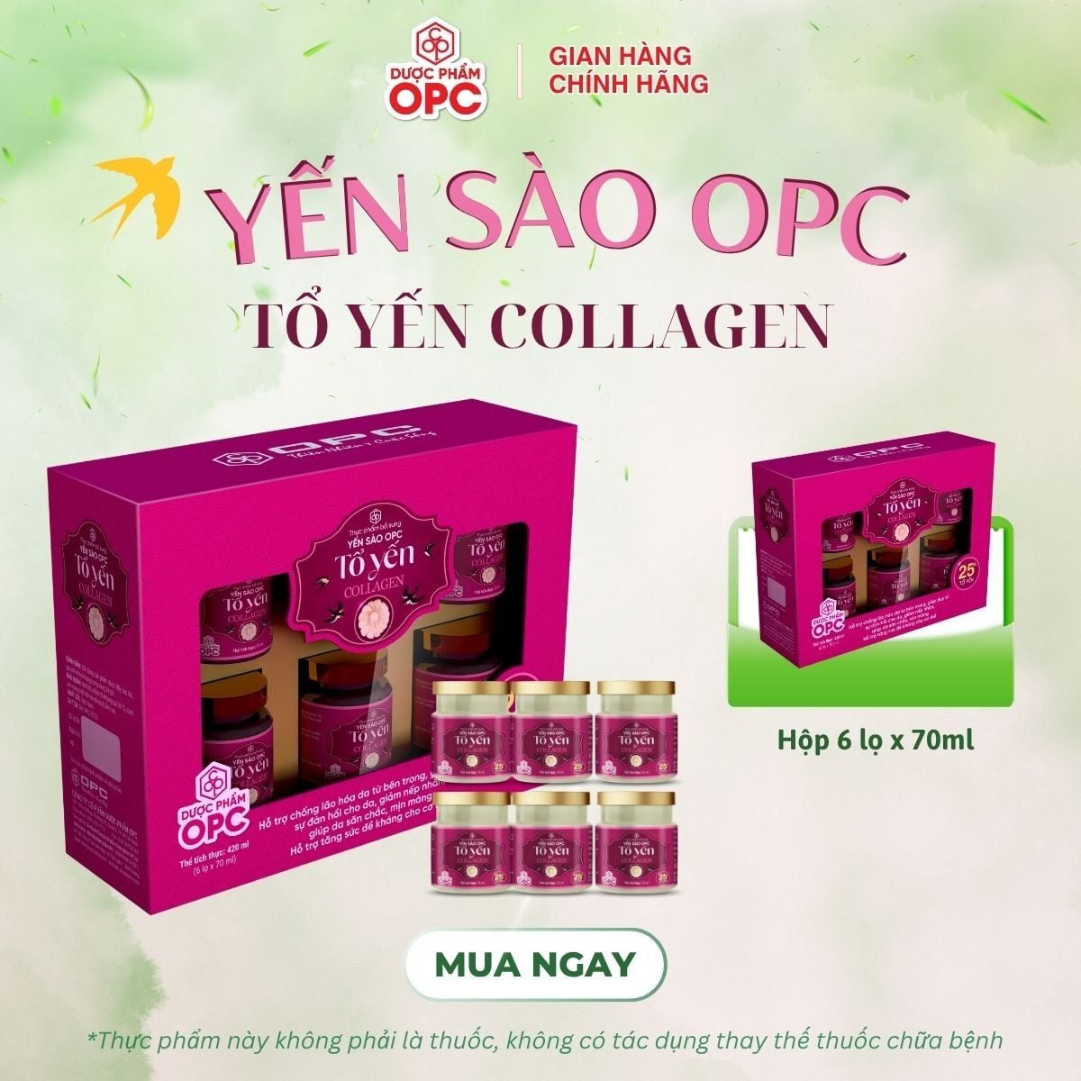  TPBS. YẾN SÀO OPC - TỔ YẾN COLLAGEN (Hộp 6 lọ) 