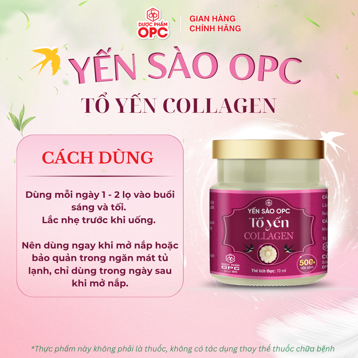  YẾN SÀO OPC - TỔ YẾN COLLAGEN (Hộp 6 lọ) 