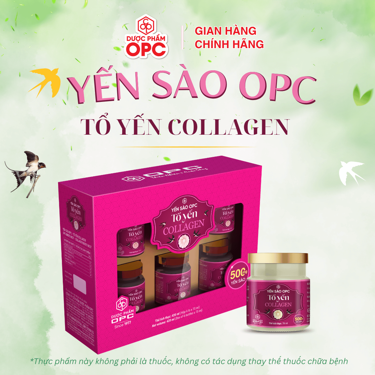  YẾN SÀO OPC - TỔ YẾN COLLAGEN (Hộp 6 lọ) 