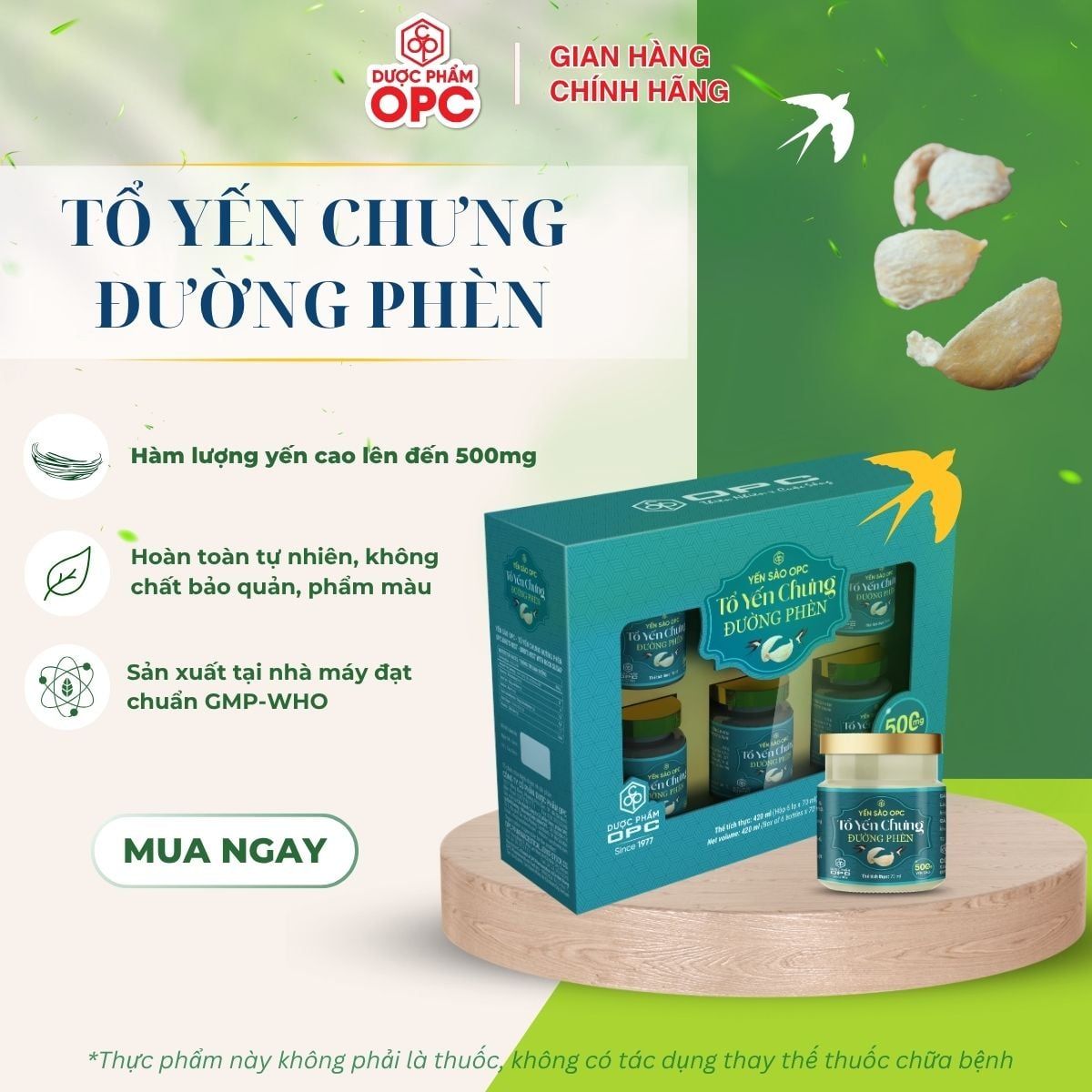  YẾN SÀO OPC - TỔ YẾN CHƯNG ĐƯỜNG PHÈN (Hộp 6 lọ) 