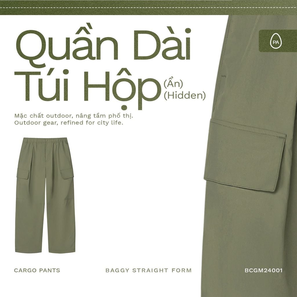 Quần Dài Cargo Túi Hộp Vải Taslan - BCGM24001