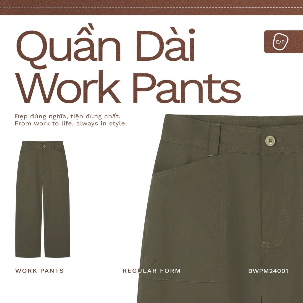 Quần Dài Work-wear Ống Đứng Vải Elasterell-P Dệt Chéo - BWPM24001