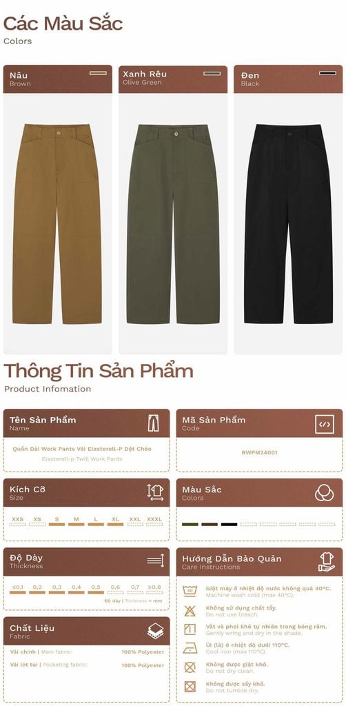 Quần Dài Work-wear Ống Đứng Vải Elasterell-P Dệt Chéo - BWPM24001