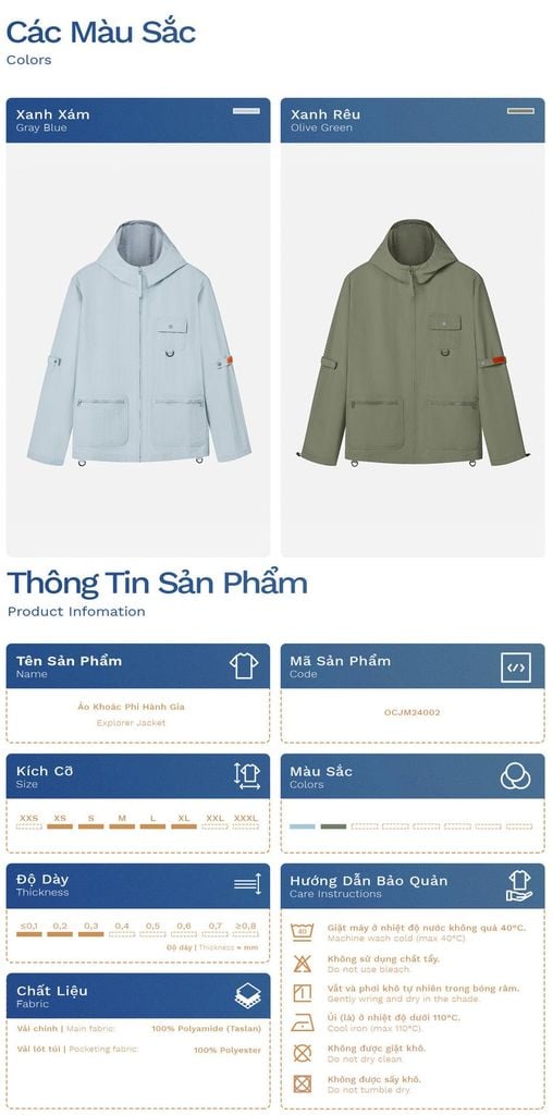 Áo Khoác Đa Năng Có Mũ Vải Taslan - OCJM24002