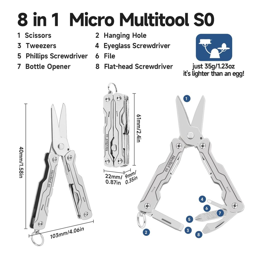Nextool S0 Micro Sailor kéo EDC xếp gọn móc khóa 8 chức năng