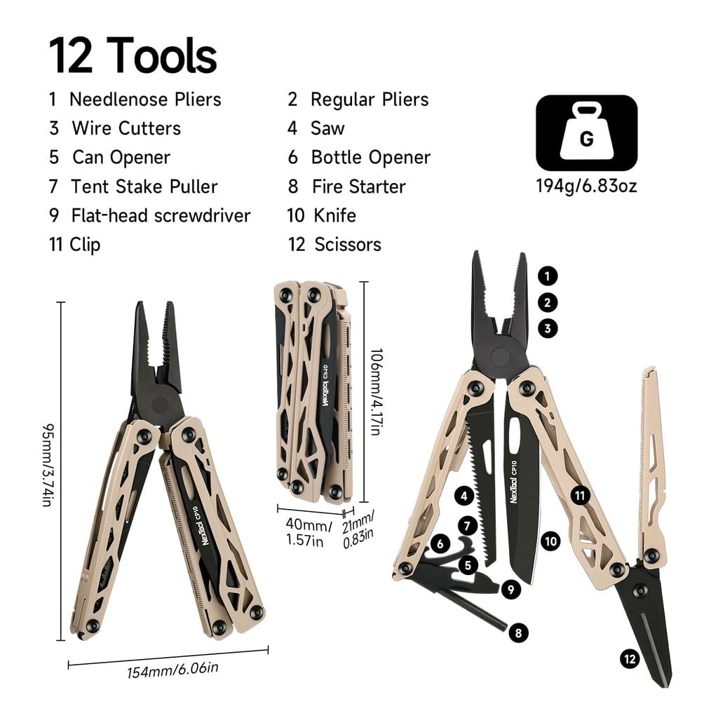 Nextool CP10 dụng cụ đa năng cho camping & sinh tồn 12 chức năng