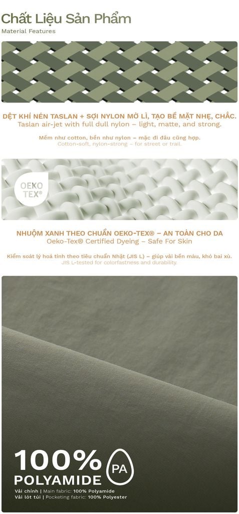 Quần Dài Cargo Túi Hộp Vải Taslan - BCGM24001