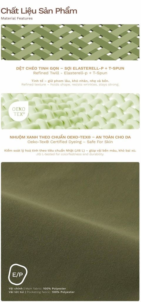 Quần Dài Work-wear Ống Đứng Vải Elasterell-P Dệt Chéo - BWPM24001
