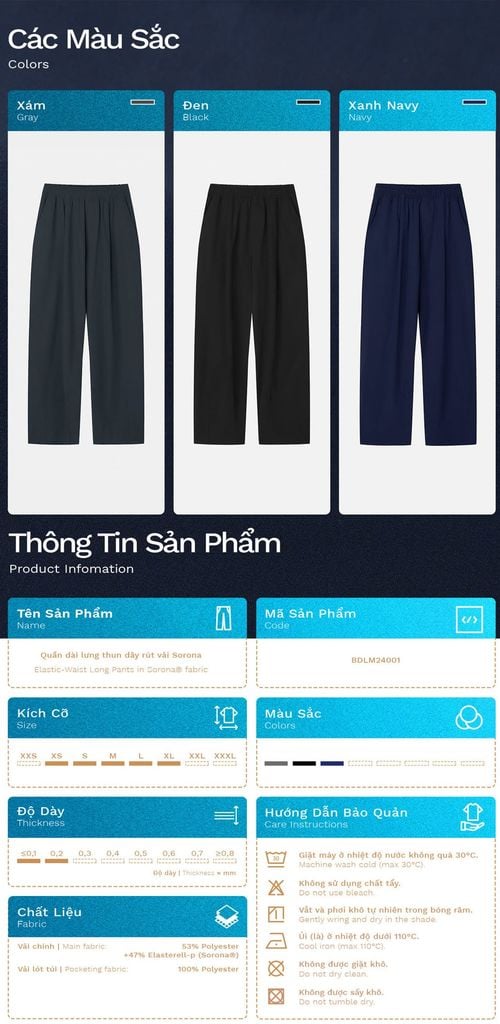 Quần Dài Lưng Thun Vải Sorona Co Giãn Thoáng Khí - BDLM24001