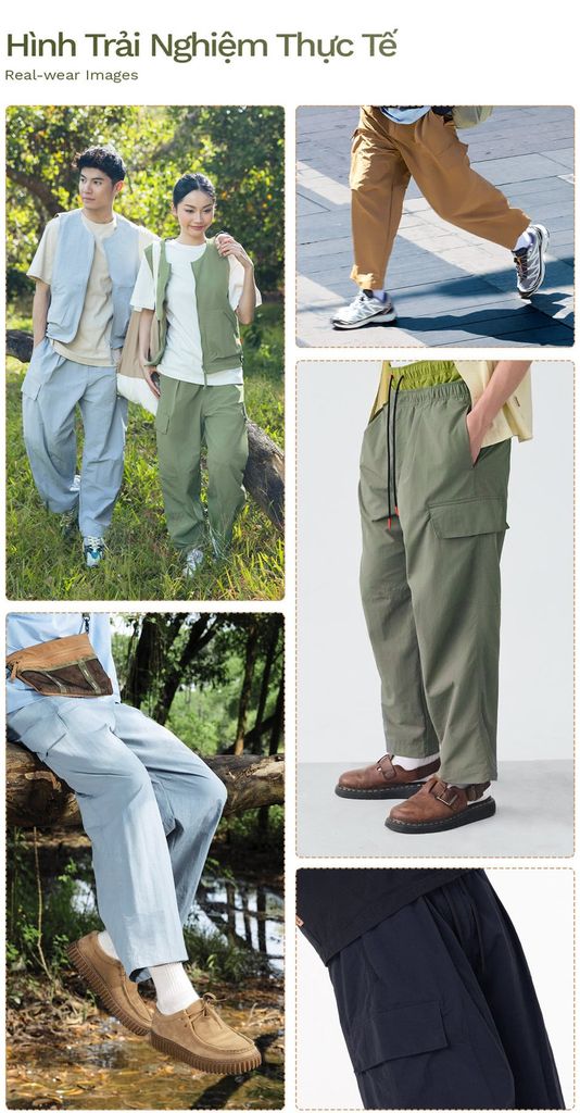 Quần Dài Cargo Túi Hộp Vải Taslan - BCGM24001