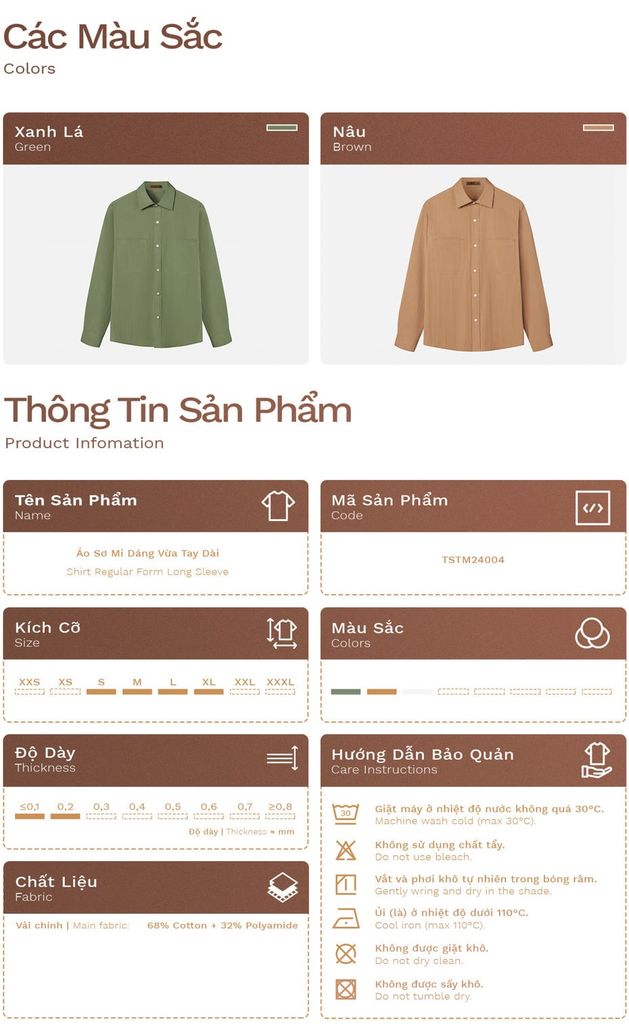 Áo Sơ Mi Dáng Regular Tay Dài - TSTM24004