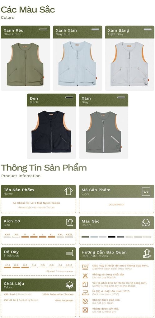 Áo Gi-lê Đa Năng Có Thể Mặc 2 Mặt Vải Taslan - OGLM24001