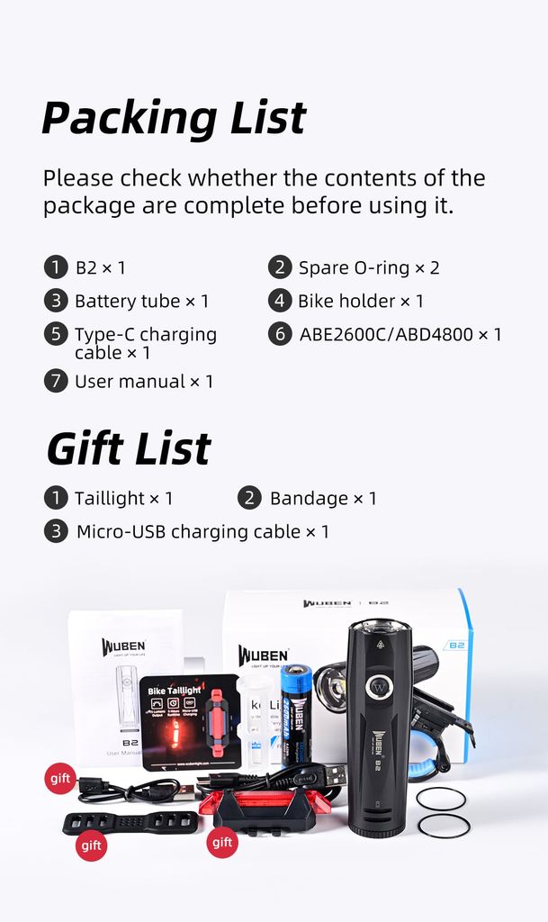 Wuben B2 Đèn pin xe đạp
