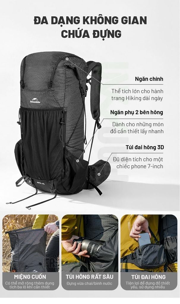 Balô Trekking chuyên dụng Naturehike Rock 2.0 CNK2550XB018