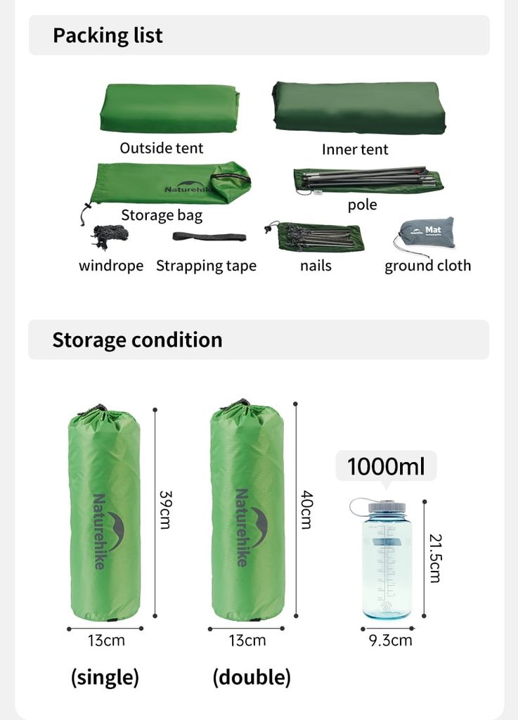 Lều Trekking 1-2 người Cloud Up (210T Poly) Naturehike CNK2450WS032