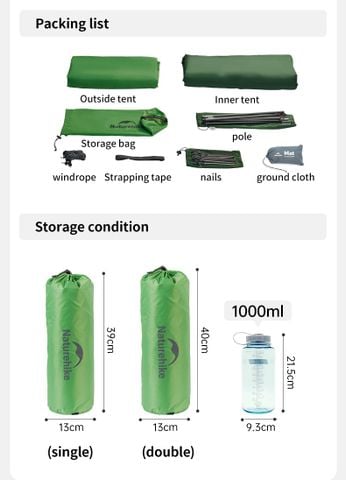 Lều Trekking 1-2 người Cloud Up (210T Poly) Naturehike CNK2450WS032
