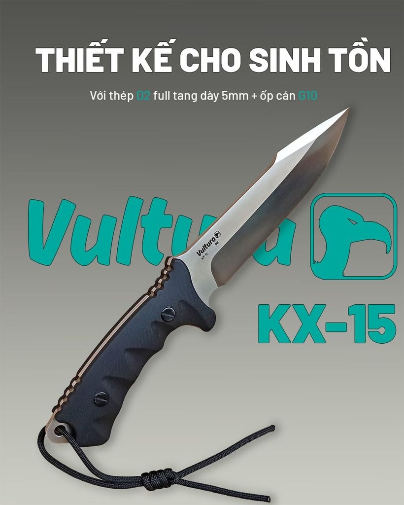Dao sinh tồn Outdoor full-tang thép D2 Vultura KX-15