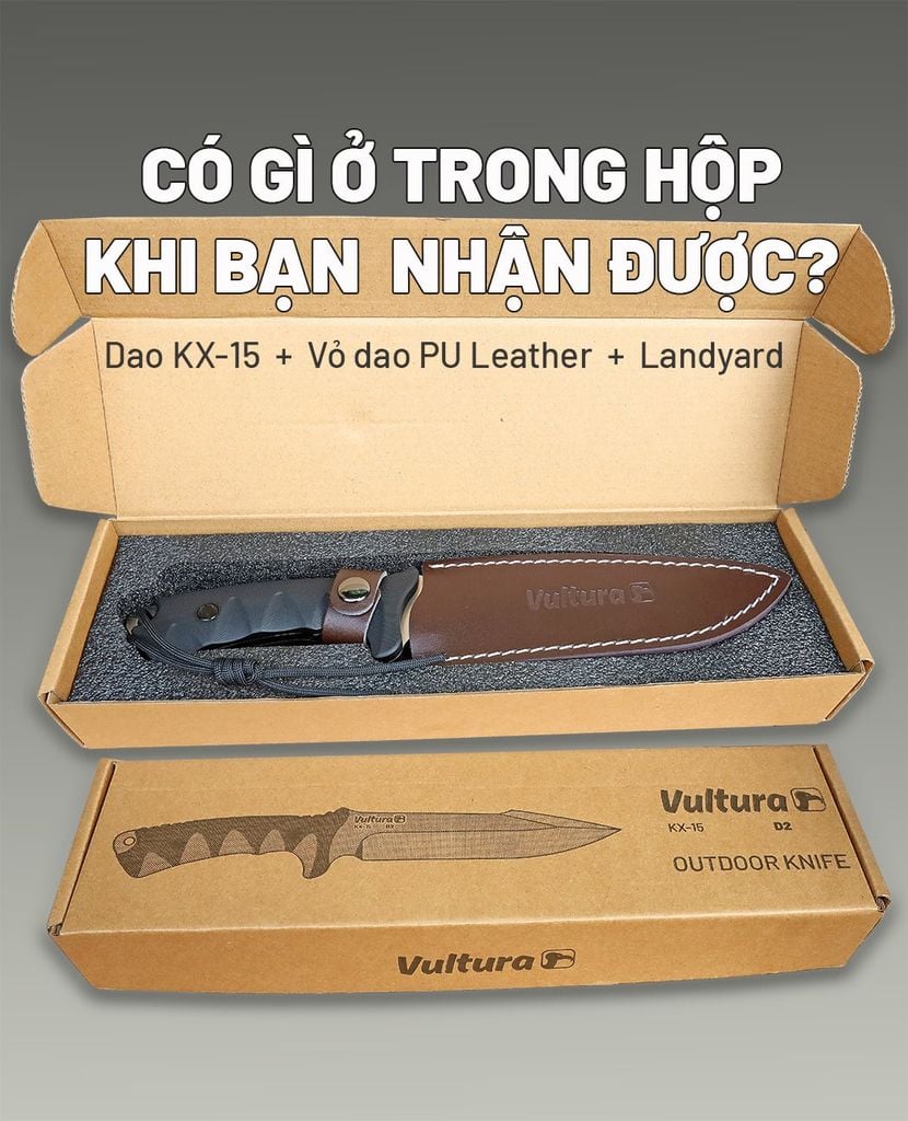 Dao sinh tồn Outdoor full-tang thép D2 Vultura KX-15