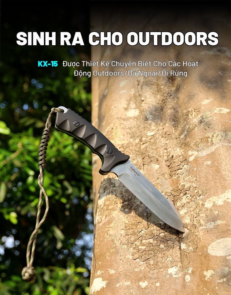 Dao sinh tồn Outdoor full-tang thép D2 Vultura KX-15
