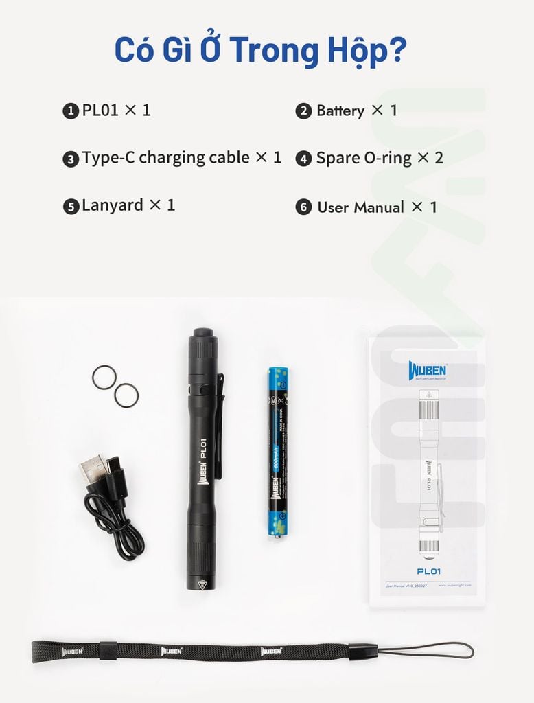 Wuben PL01 Đèn bút túi áo EDC (đèn pin bác sĩ)