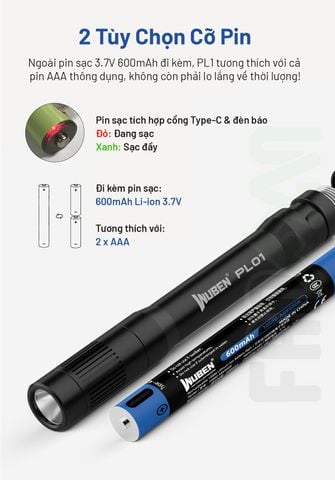Wuben PL01 Đèn bút túi áo EDC (đèn pin bác sĩ)