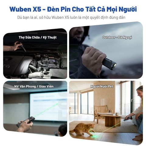 Wuben X5 đèn pin EDC 1300 Lumens + Laser + UV đa năng