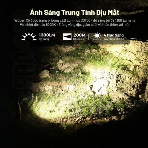 Wuben X5 đèn pin EDC 1300 Lumens + Laser + UV đa năng