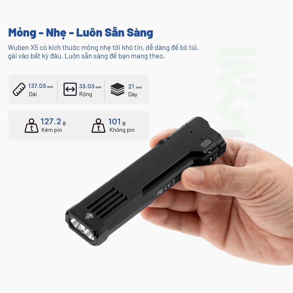 Wuben X5 đèn pin EDC 1300 Lumens + Laser + UV đa năng