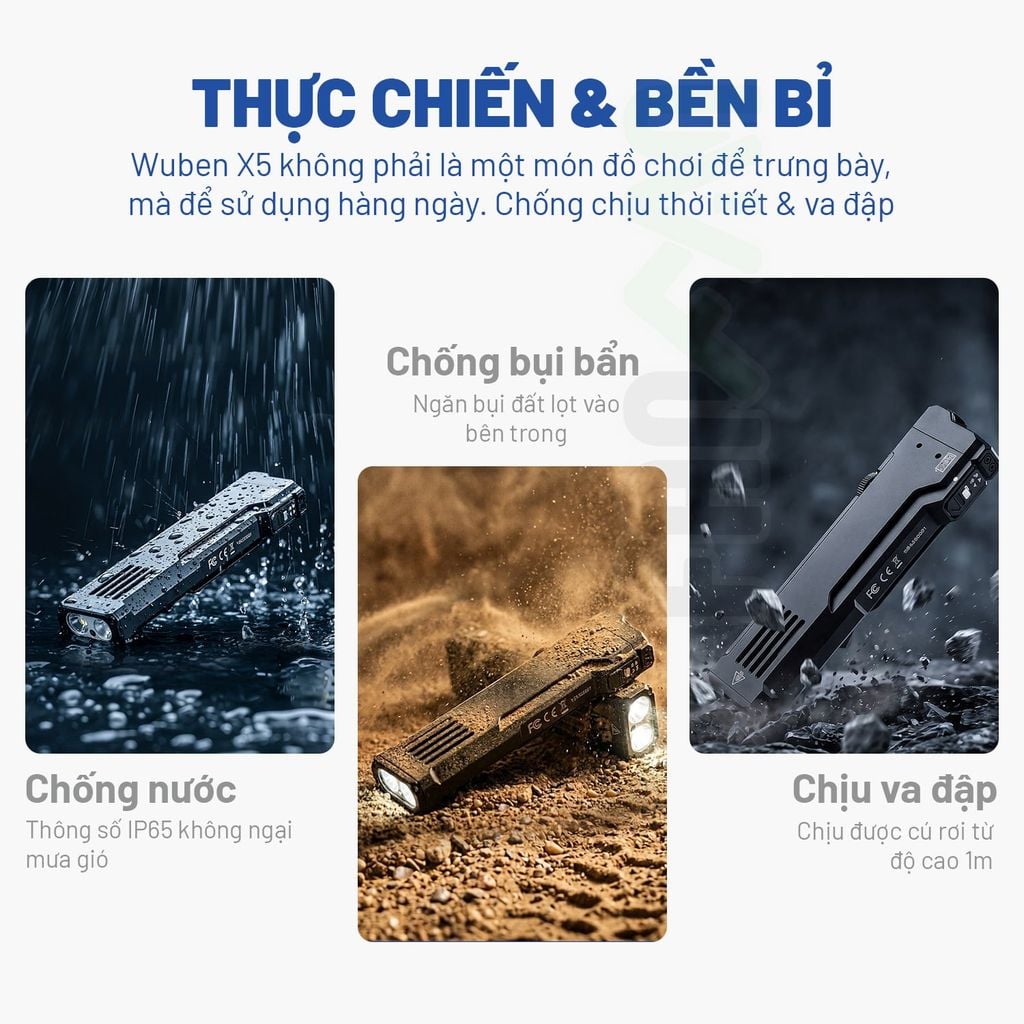 Wuben X5 đèn pin EDC 1300 Lumens + Laser + UV đa năng