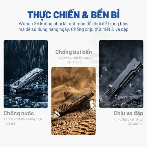 Wuben X5 đèn pin EDC 1300 Lumens + Laser + UV đa năng