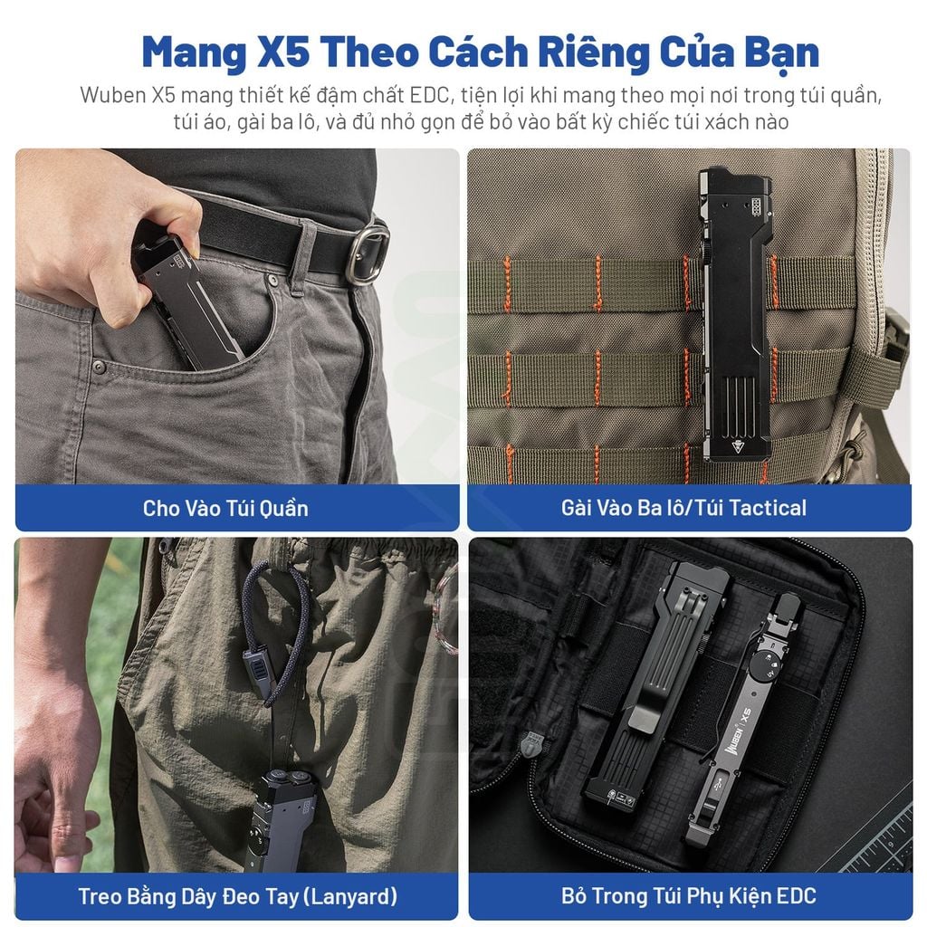 Wuben X5 đèn pin EDC 1300 Lumens + Laser + UV đa năng