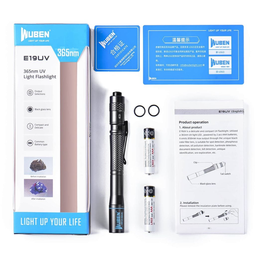 Wuben E19UV đèn UV bỏ túi 850mW dùng 2 pin AAA