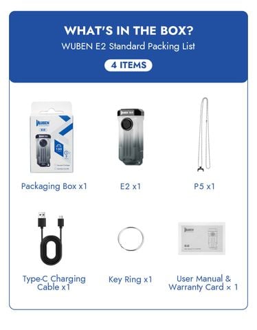 Wuben E2 Đèn pin EDC dây chuyền móc khóa 150LMs, chất liệu dạ quang