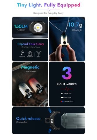 Wuben E2 Đèn pin EDC dây chuyền móc khóa 150LMs, chất liệu dạ quang