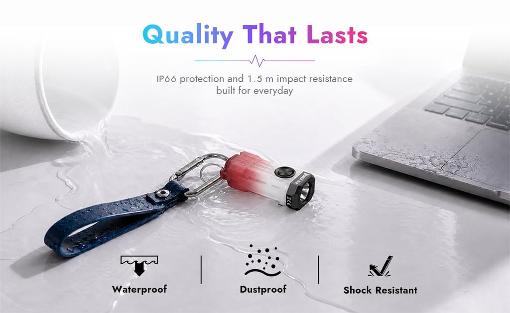 Wuben E2 Đèn pin EDC dây chuyền móc khóa 150LMs, chất liệu dạ quang