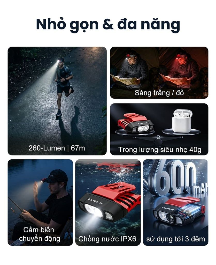Đèn pin cài mũ đa năng Klarus HC3 PRO 260 lumen