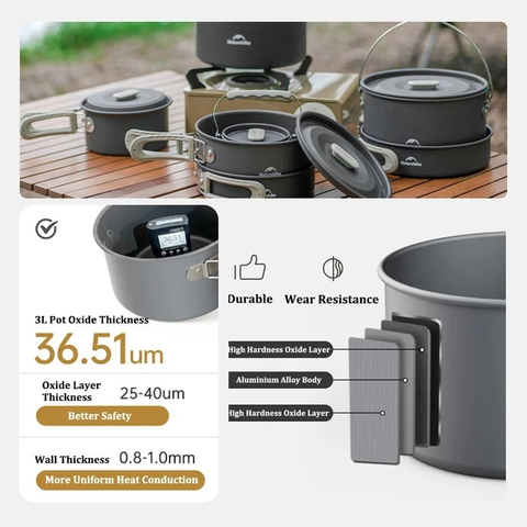 Bộ nồi nhôm dã ngoại xếp gọn 4 món Naturehike CNK2450CF010