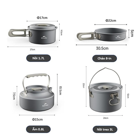 Bộ nồi nhôm dã ngoại xếp gọn 4 món Naturehike CNK2450CF010