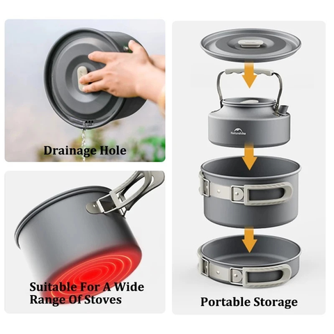 Bộ nồi nhôm dã ngoại xếp gọn 4 món Naturehike CNK2450CF010