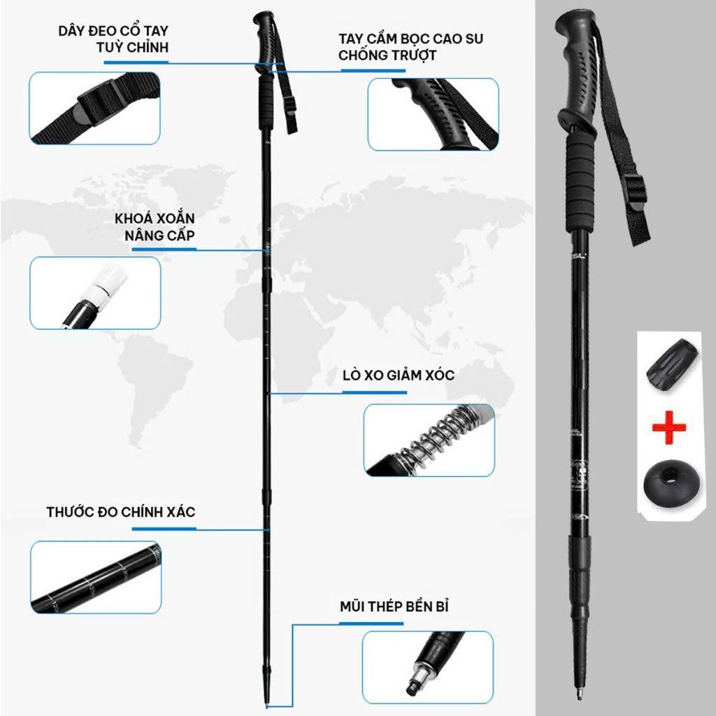 Gậy trekking leo núi nhôm khóa xoay Vultura VTR-TP2501