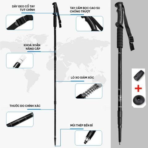 Gậy trekking leo núi nhôm khóa xoay Vultura VTR-TP2501