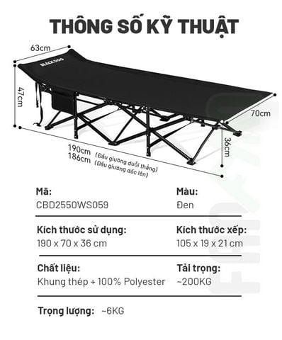 Giường Cot xếp gọn dã ngoại Blackdog CBD2550WS059