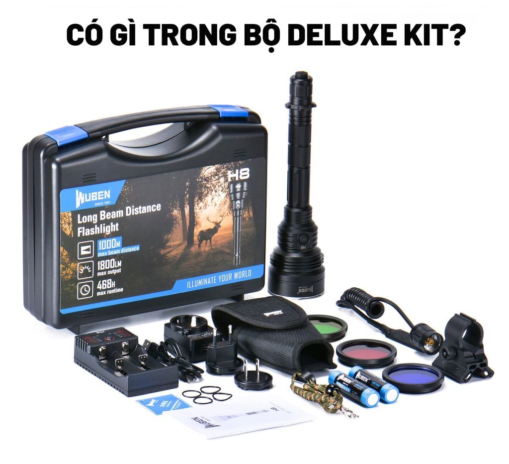 Wuben H8 đèn pin hiệu suất cao chiếu xa 1000m 1800LM (Deluxe kit)