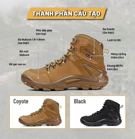 Hanagal Trail-Blazer Giày Hiking chống thấm nước da Nubuck