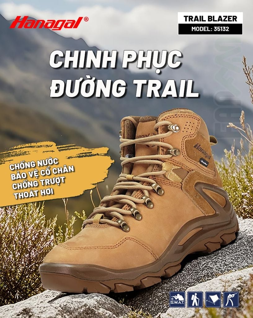 Hanagal Trail-Blazer Giày Hiking chống thấm nước da Nubuck