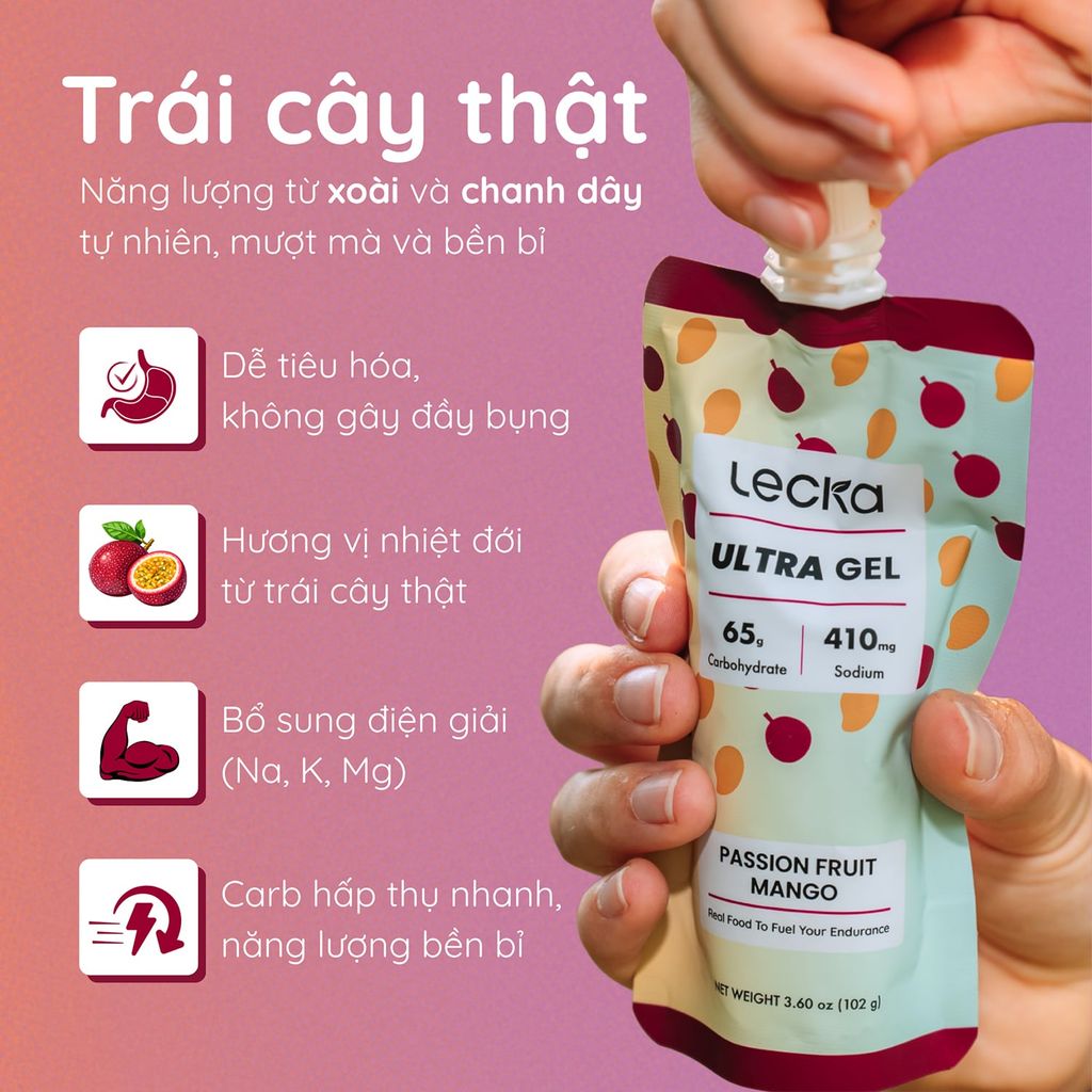 Lecka Ultra Gel túi gel năng lượng 102g/260kcal nắp vặn tiện lợi