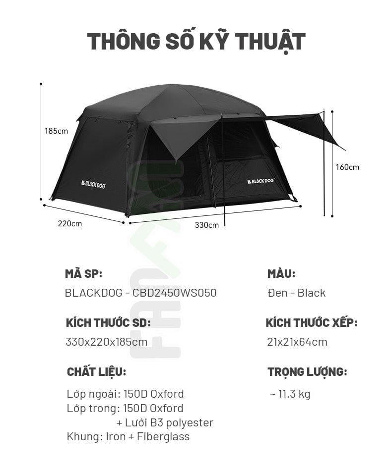 Lều 6 người dựng nhanh BLACKDOG Mountain Garden 6.8 CBD2450WS050