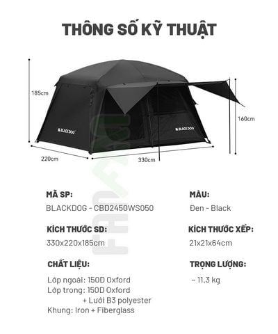 Lều 6 người dựng nhanh BLACKDOG Mountain Garden 6.8 CBD2450WS050