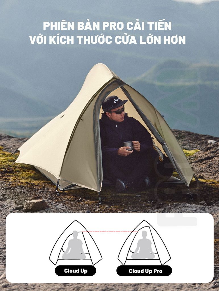 Lều Trekking siêu nhẹ 1-2 người Cloud Up Pro (20D Nylon) Naturehike CNK2350WS020