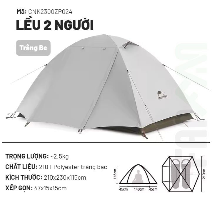 Lều 2 - 3 người, 2 lớp Naturehike  CNK2300ZP024